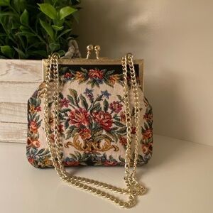 Needlpoint Tapestry Floral Crossbody Purse Bag 1950’s Vintage